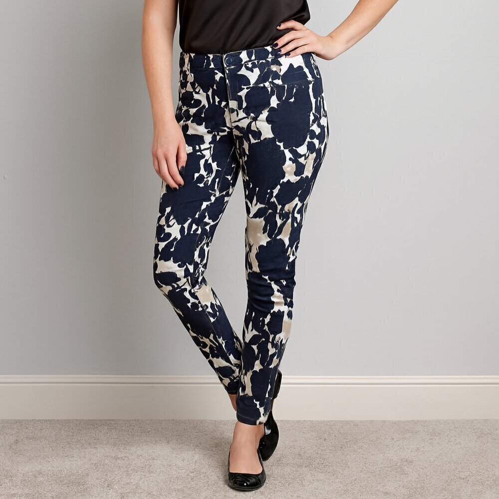 Rafaella Navy Blue Tan White Floral Cropped Jeans